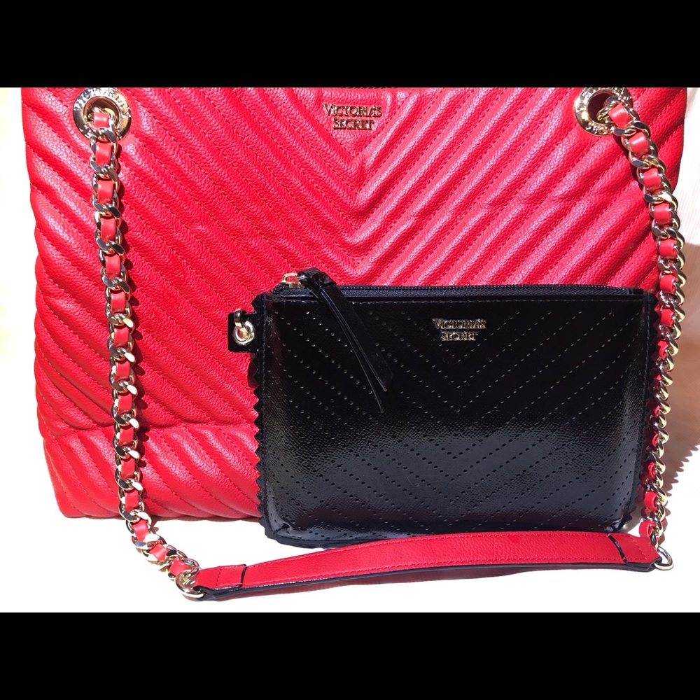 Red Victoria’s Secret bag with black wallet